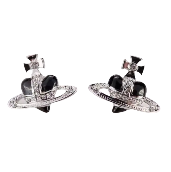 Cross and orb heart earrings